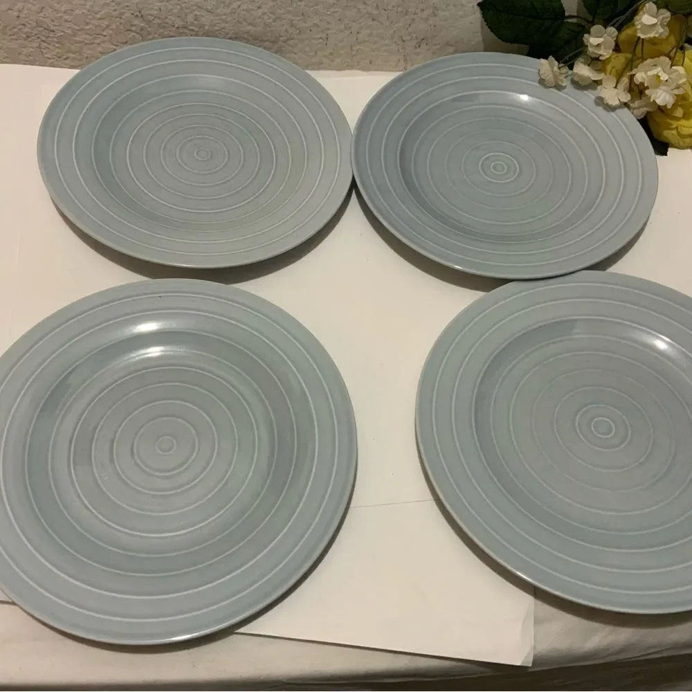 Lot of 4 Ikea 365+ Anne Nilsson Light Blue Circles Stripes Salad Plates 8.5